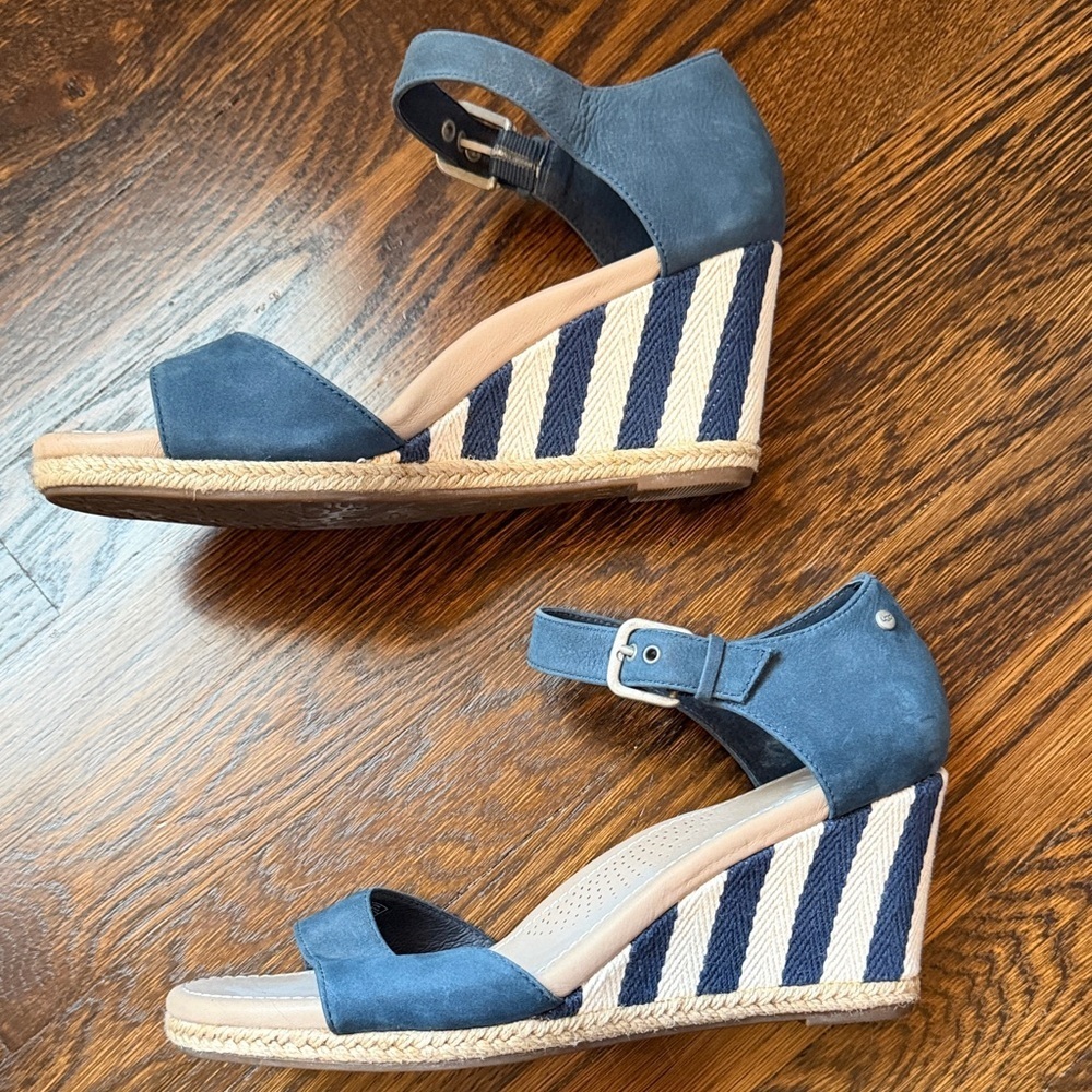 UGG Navy and Tan Wedge Sandals - Picture 3 of 10